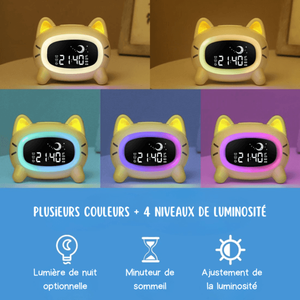 Réveil éducatif jour nuit différentes couleurs et luminosité réglable
