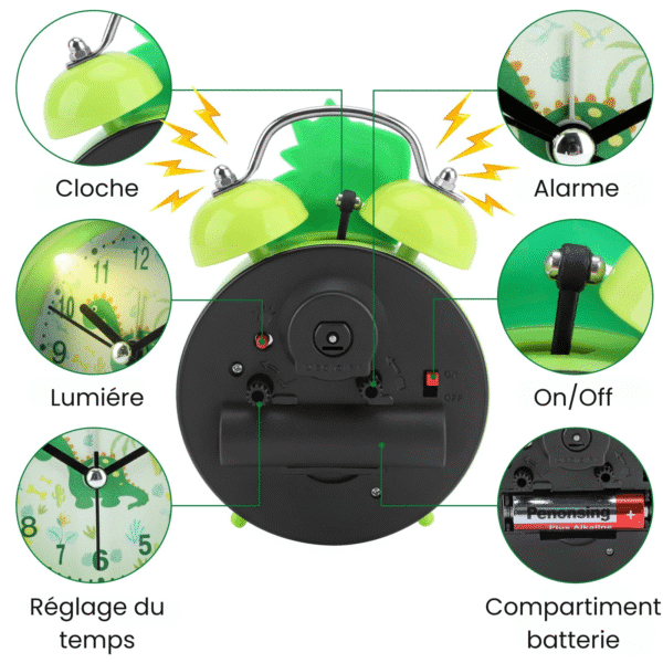 Réveil matin dinosaure de dos