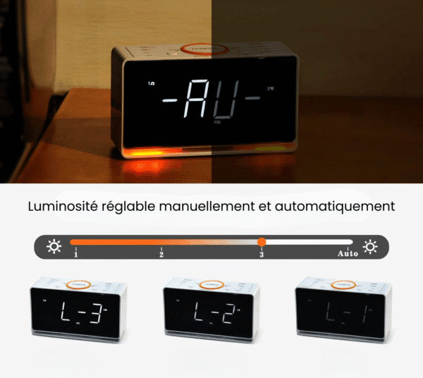 Radio réveil haut de gamme et ses 3 niveaux de luminosité