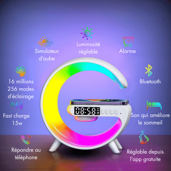 Réveil lumineux Bluetooth blanc et ses fonctionnalités