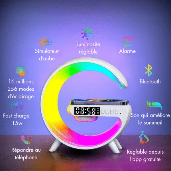 Réveil lumineux Bluetooth blanc et ses fonctionnalités