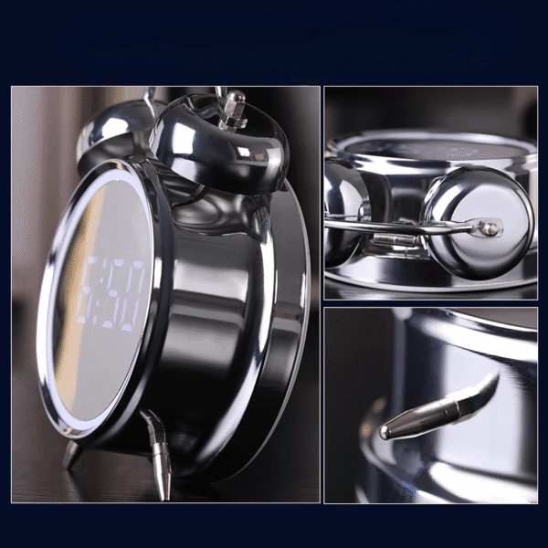 Réveil cloche sous 3 angles