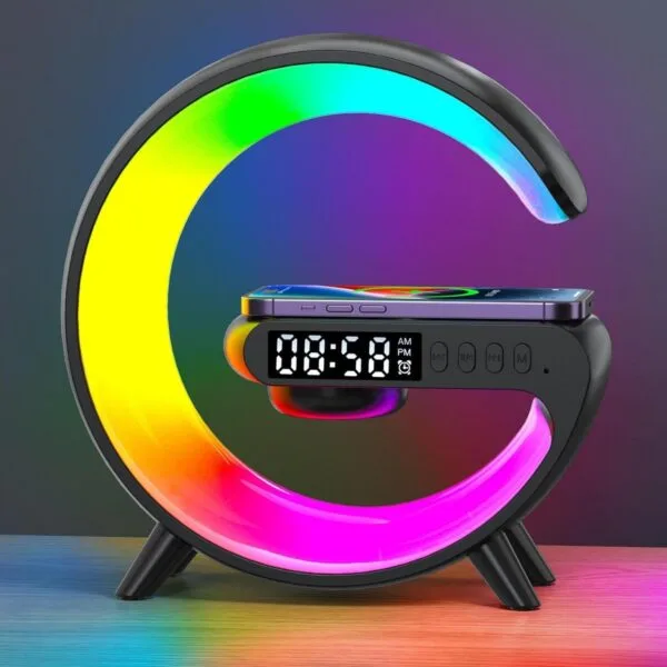 Réveil lumineux Bluetooth noir sur une table