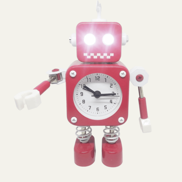 Réveil robot rouge avec les yeux brillants