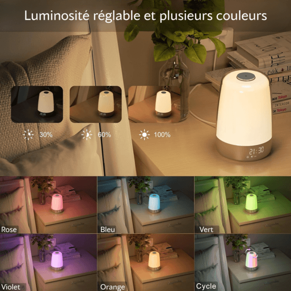 adsjfbasjdbvjsbdjv Réveil luminothérapie et ses plusieurs couleurs et ses trois niveaux de luminosité
