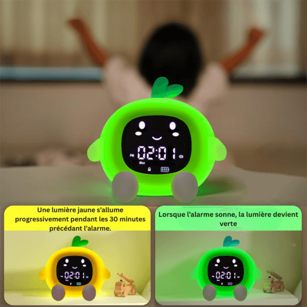 nadhcbahsdv Réveil pédagogique 3 ans jour/nuit allumé en vert et en jaune qui explique comment il marche