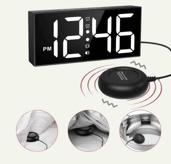 Réveil vibrant noir et où on peut le mettre