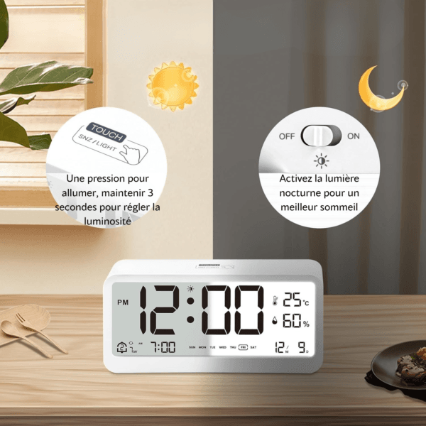 admvnhasbvjsdnjvnd Réveil blanc avec et sans lumière nocturne