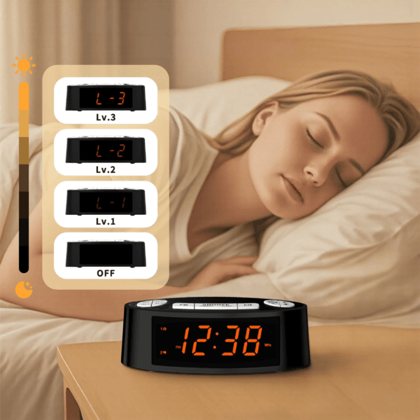 ioefkasjdkvjaskdjv Radio réveil secteur et ses trois niveaux de luminosité