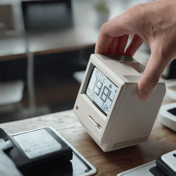 Réveil matin vintage sur une table tenu par un homme