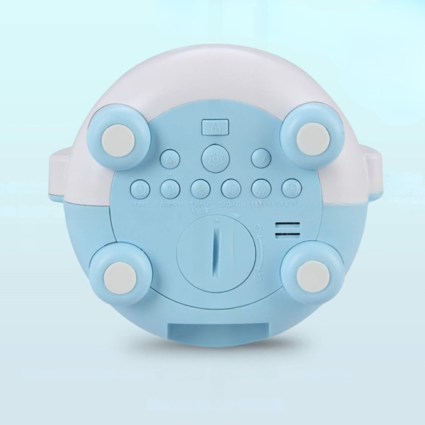 Réveil bébé jour nuit vue d'en dessous avec les nombreux boutons