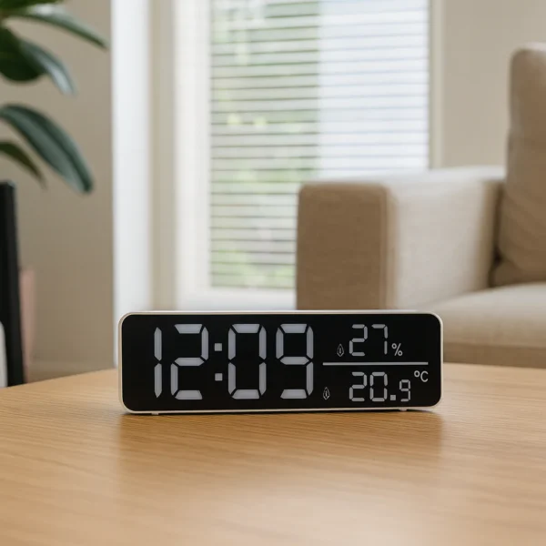 Réveil google sur une table en bois