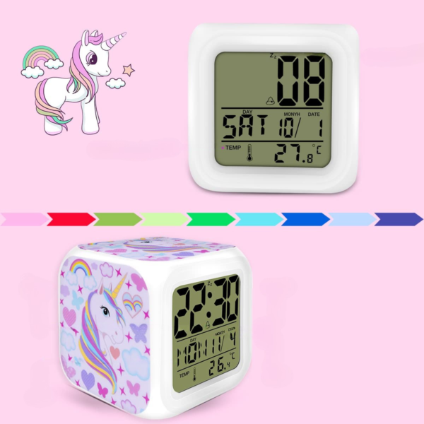 Réveil licorne de face et de profil